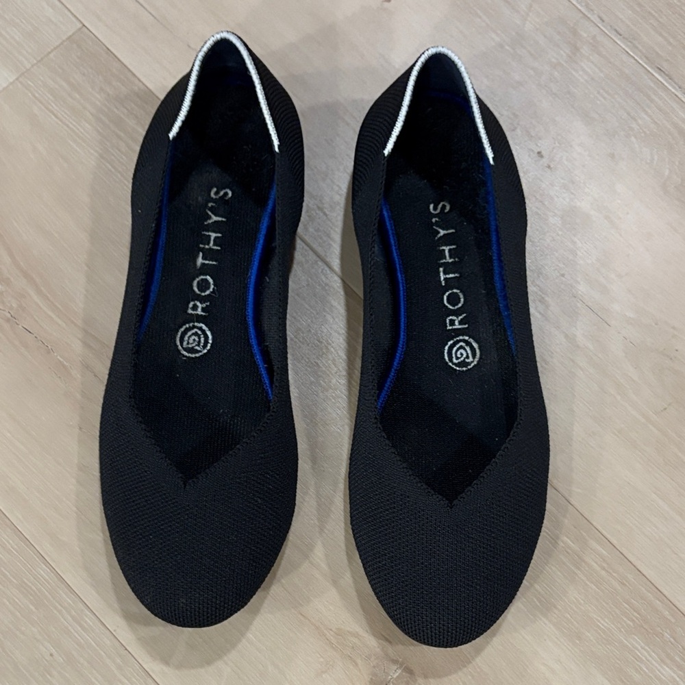 Rothy's Black Flats with Blue Accents